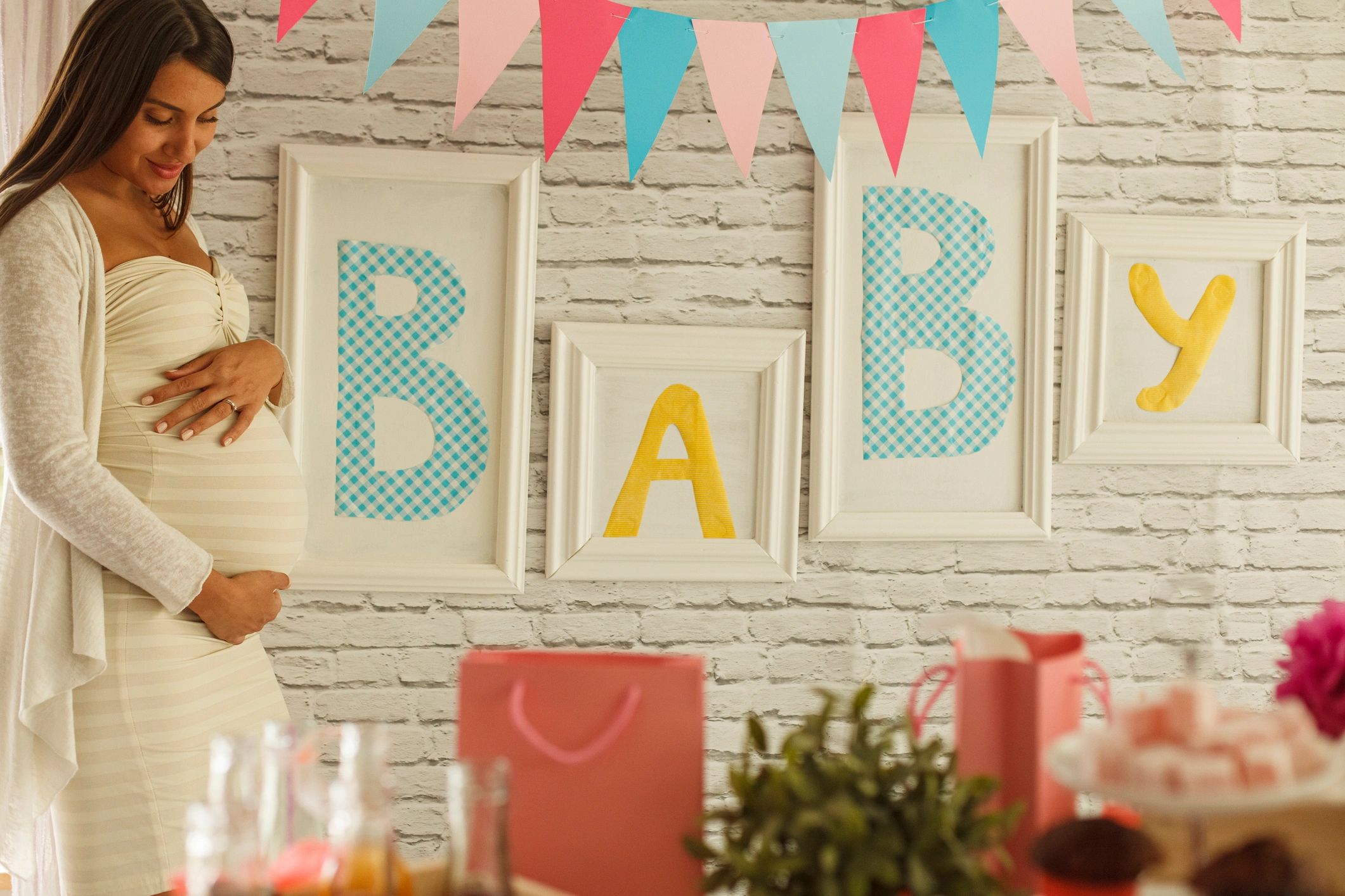 Decorated baby shower backdrop prepared for guests