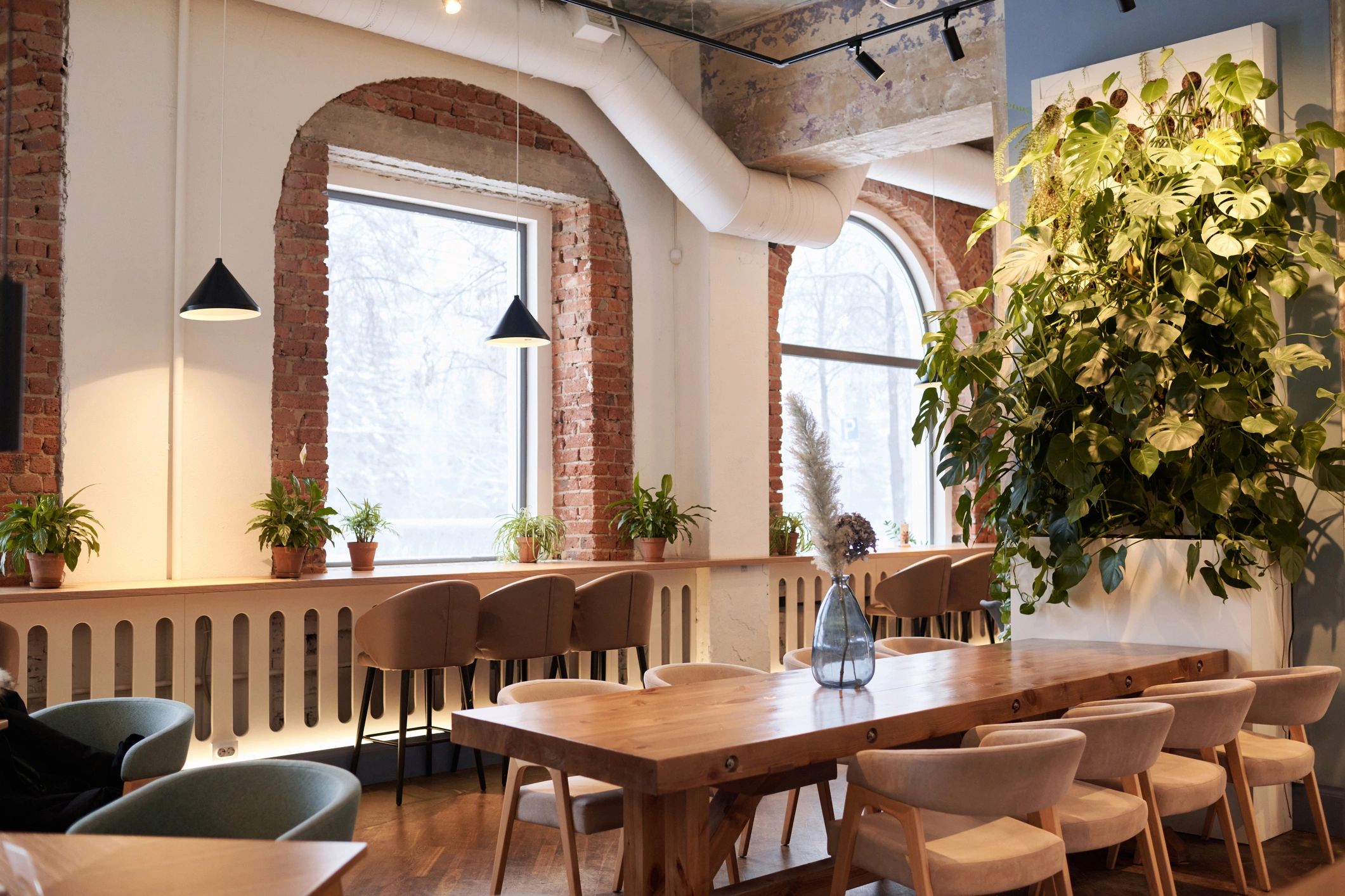 Stylish reception-style dining interior with refined ambiance