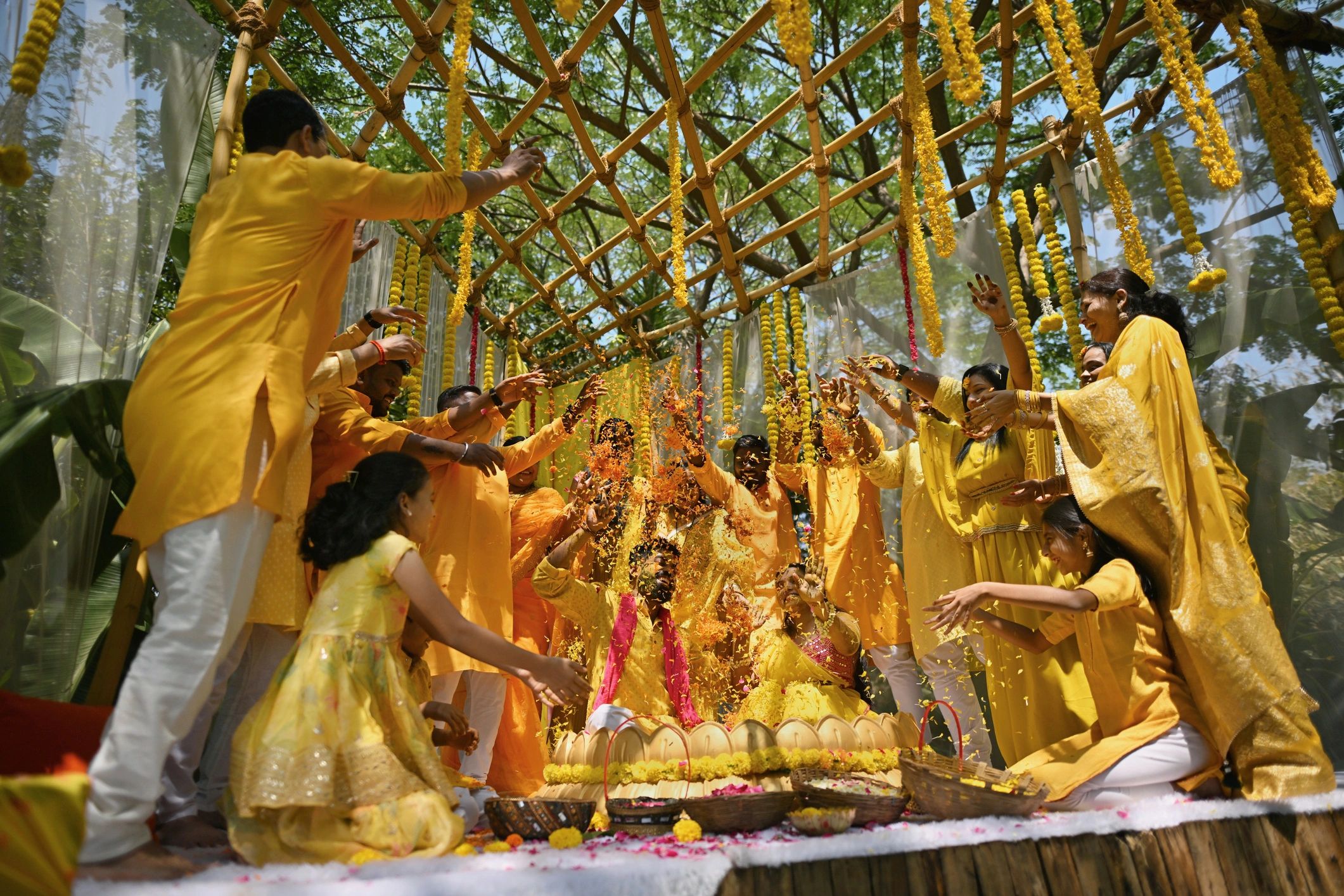 Celebration scene representing wedding clients
