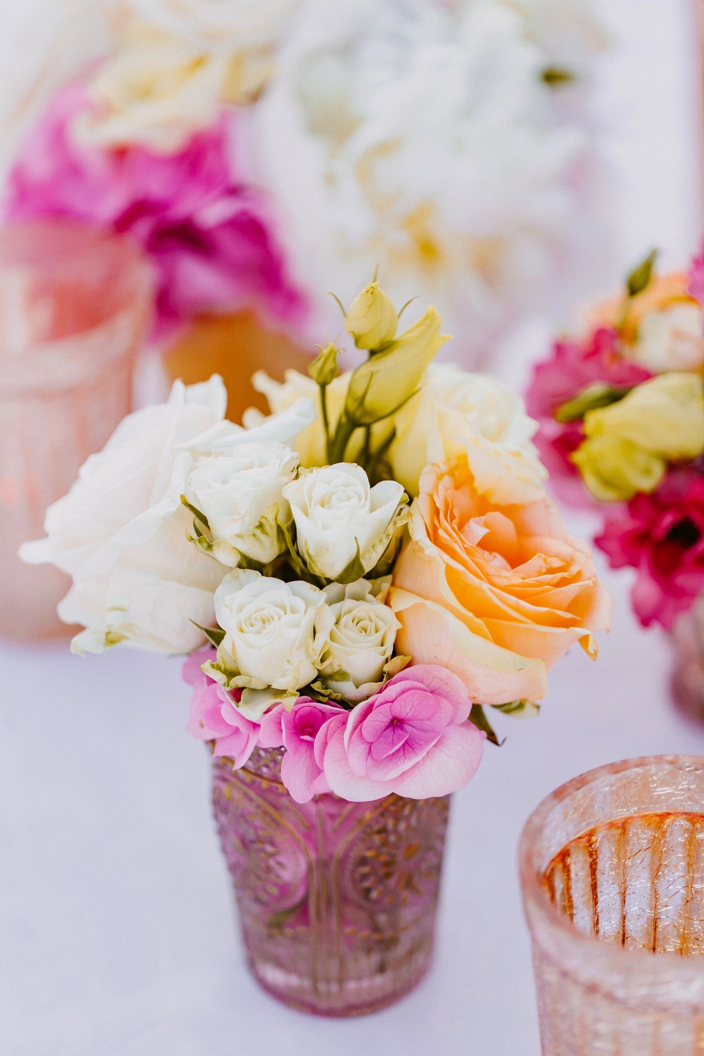 Styled floral event details in a luxury setting